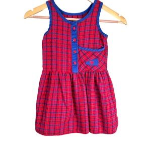 VTG 90s Health-tex Embroidered Cheerleader Dress 5 Red Blue Plaid Made in USA